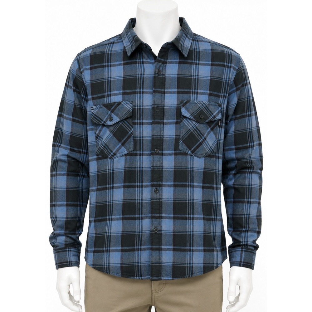 HURLEY Men's Long Sleeve Flannel Shirt Jacket XL Blue Black Plaid Relaxed